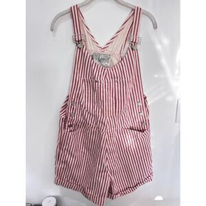 Vintage 100% cotton Sostanza USA Red White Striped Dungaree Shortalls Large